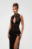 Kehla | Schwarzes Spitzen-Maxikleid mit hohem Schlitz