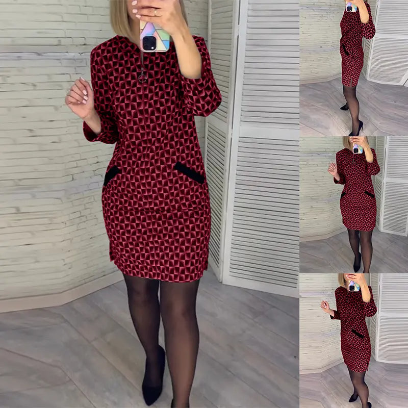 Caryn | Geometrisches Midikleid mit 3/4-Ärmeln