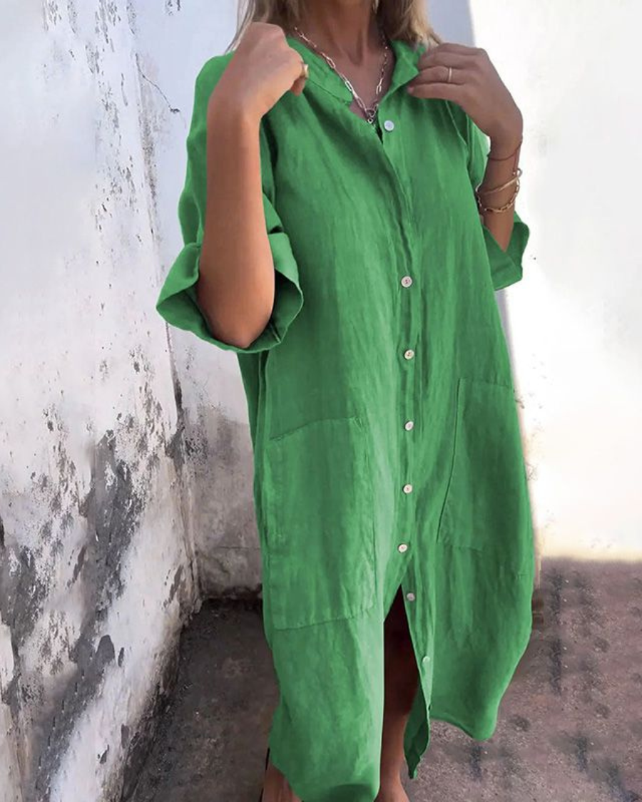 Meiva | Übergroßes Hemdkleid aus Leinen mit halben Ärmeln