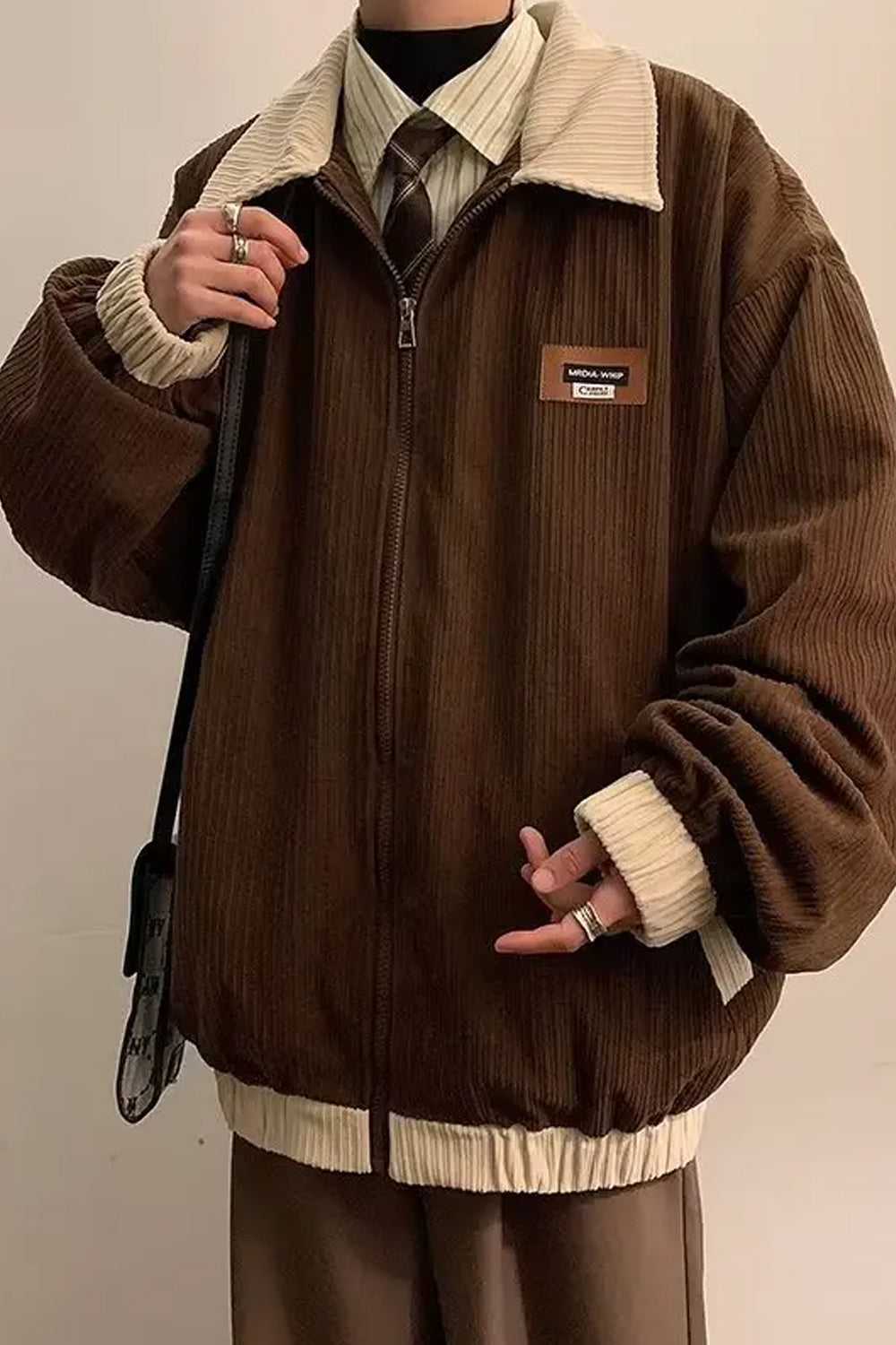 Yujohn | Retro Cordjacke mit Kontrastkragen