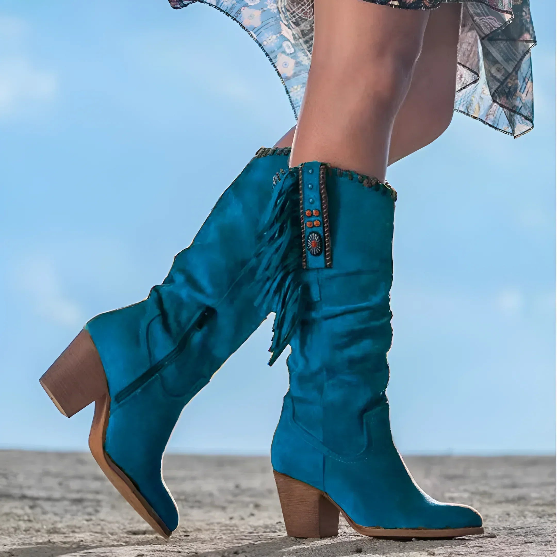 Zelina™ - Cowboystiefel aus echtem Leder - Blau / 34