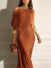 Selvira | Schulterfreies Falten-Maxikleid
