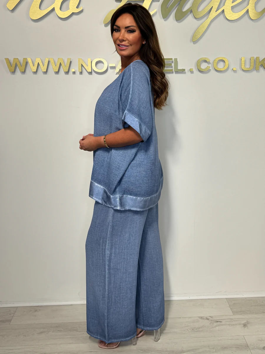 Lenie | Baumwoll-Leinen Anzug mit V-Ausschnitt