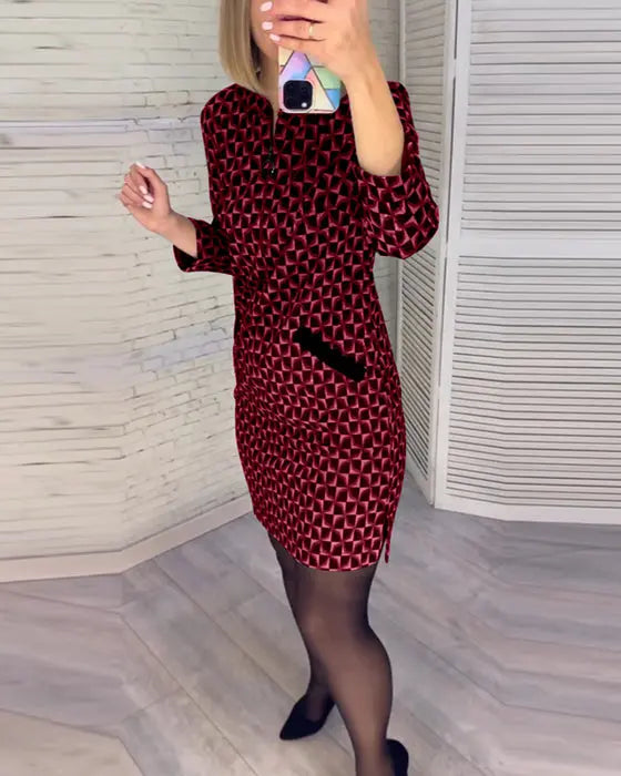 Caryn | Geometrisches Midikleid mit 3/4-Ärmeln
