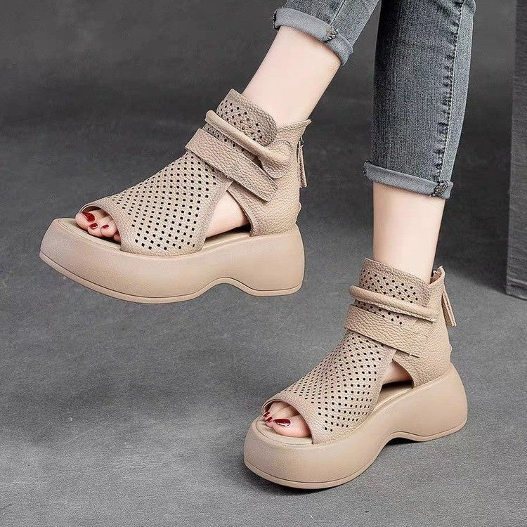 Larissa | Bequeme Plateausandalen aus Leder mit weicher Sohle