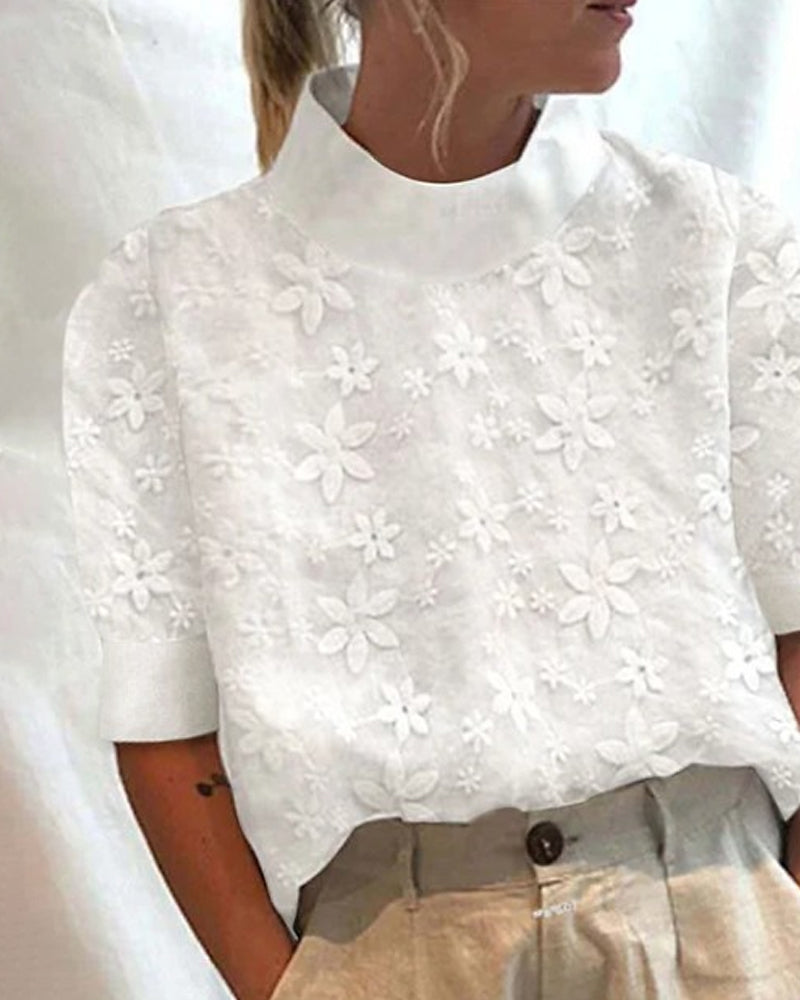 Haley | klassische Bluse mit kunstvoll besticktem Kragen
