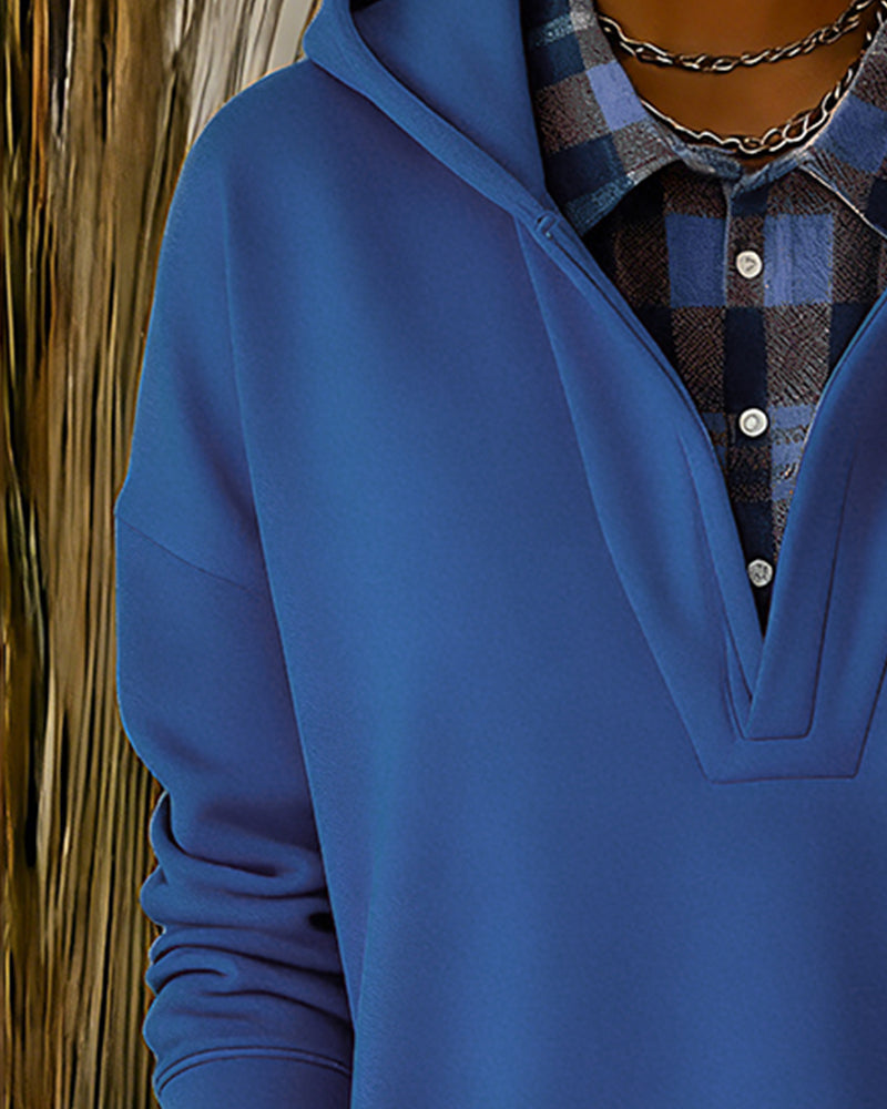 Parla | Hoodie mit Kariertem Patchwork und Hemd-Saum