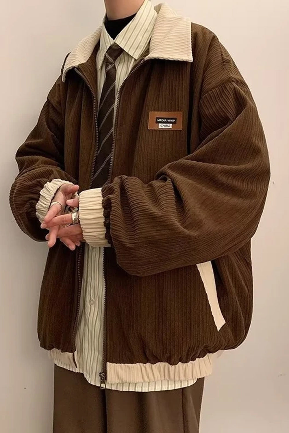 Yujohn | Retro Cordjacke mit Kontrastkragen