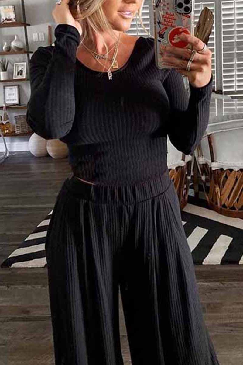 Sanelora | Hochwertiges Set mit weitem Bein und langärmeligem Oberteil