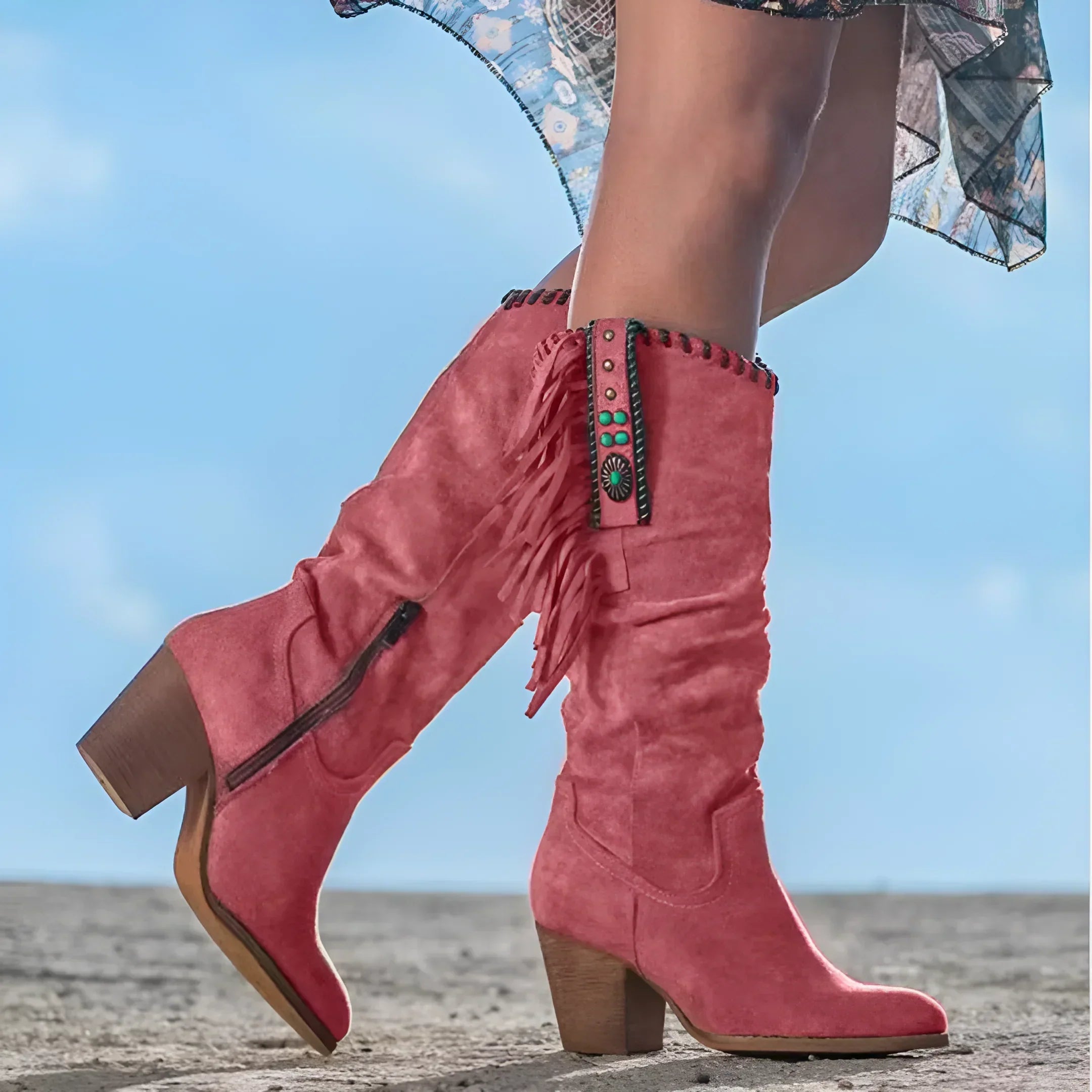 Zelina™ - Cowboystiefel aus echtem Leder - Rot / 34