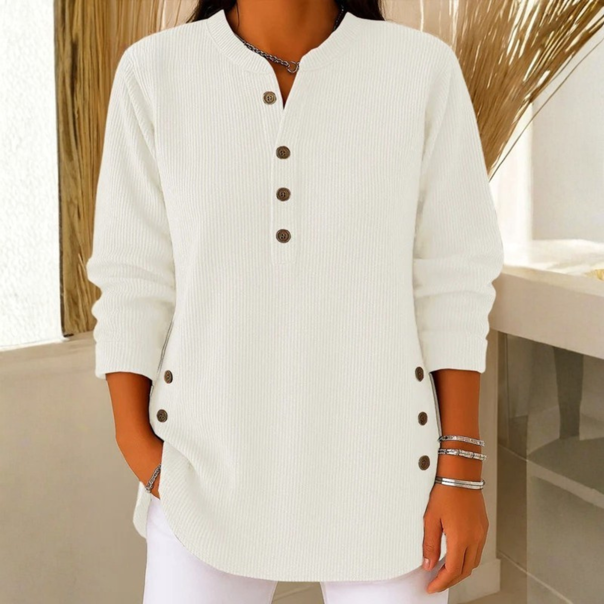 Clinazi | Bequemer Strickpullover mit Henley-Knopfleiste