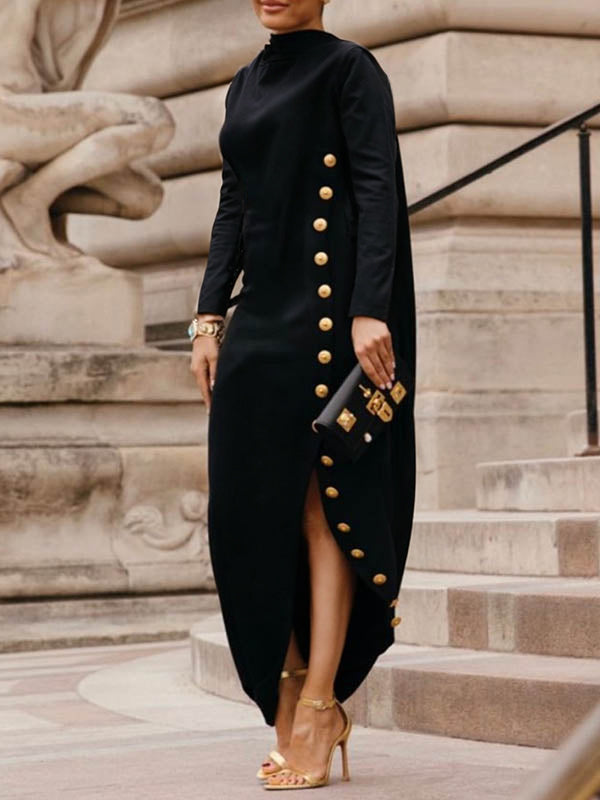 Jhanilyn | Asymmetrisches Maxi-Kleid Mit Knopfleiste