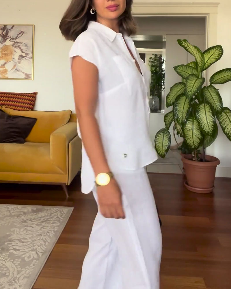 Amani | Zweiteilig: Kurzärmeliges Kragen-Top mit Hose