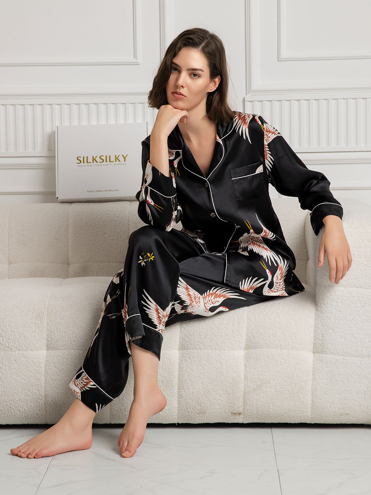 Nola | luxuriöses Damenpyjama-Set mit kontrastierender Bindung