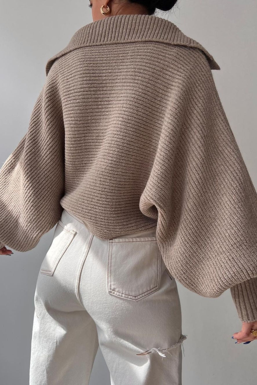 Clarybel | Kuscheliger Pullover mit offenem Kragen und Strukturstrick
