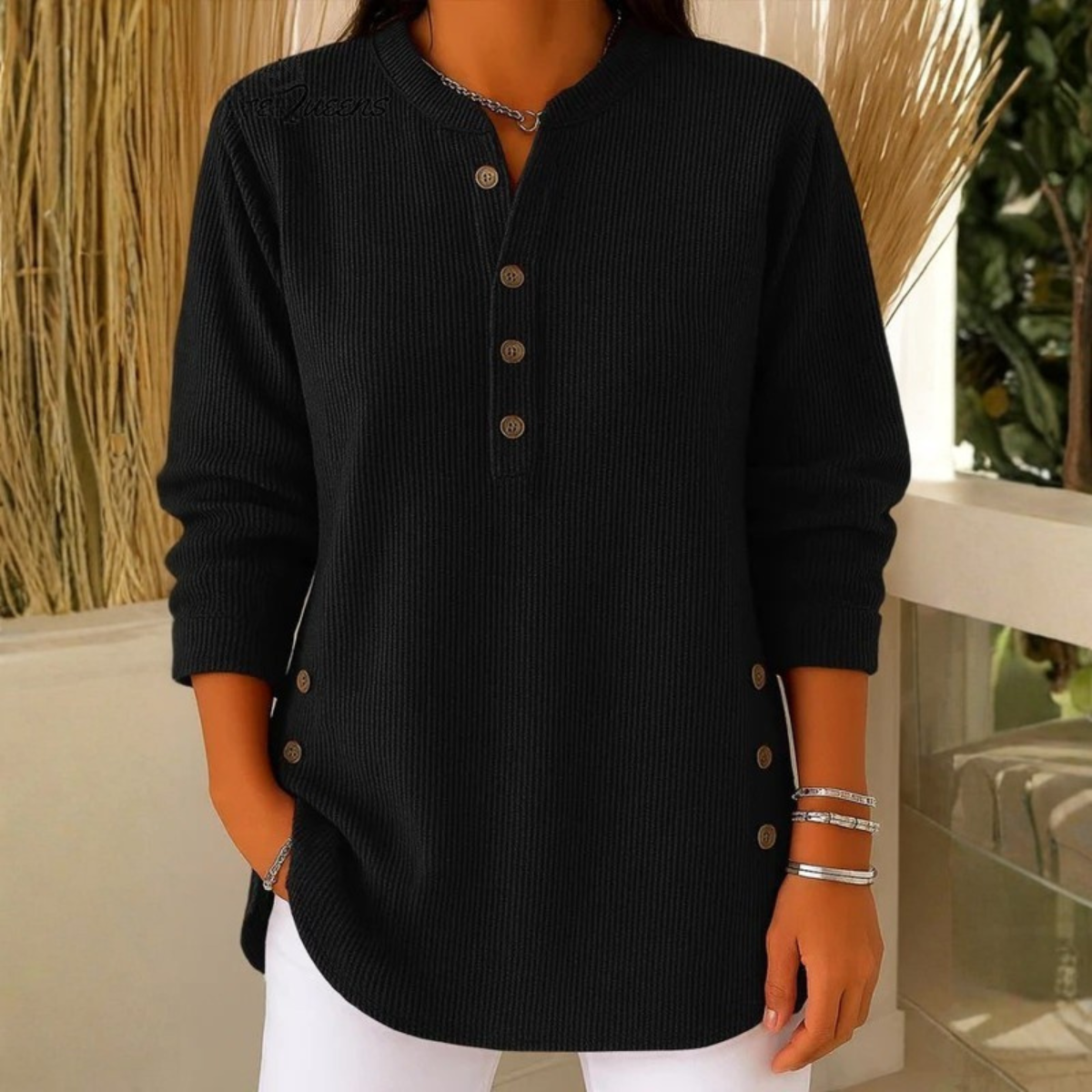 Clinazi | Bequemer Strickpullover mit Henley-Knopfleiste