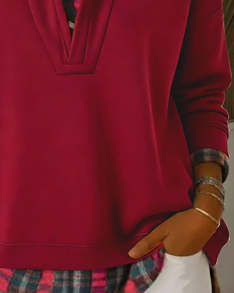 Parla | Hoodie mit Kariertem Patchwork und Hemd-Saum