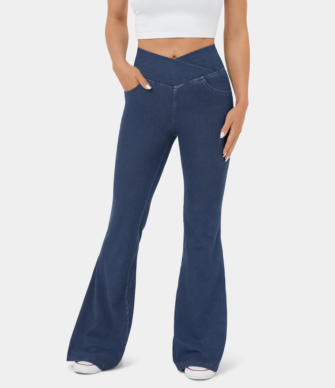 Zaira™ | Hochtaillierte Stretch-Flare-Hose - Gewaschener Denim in Hellblau / S