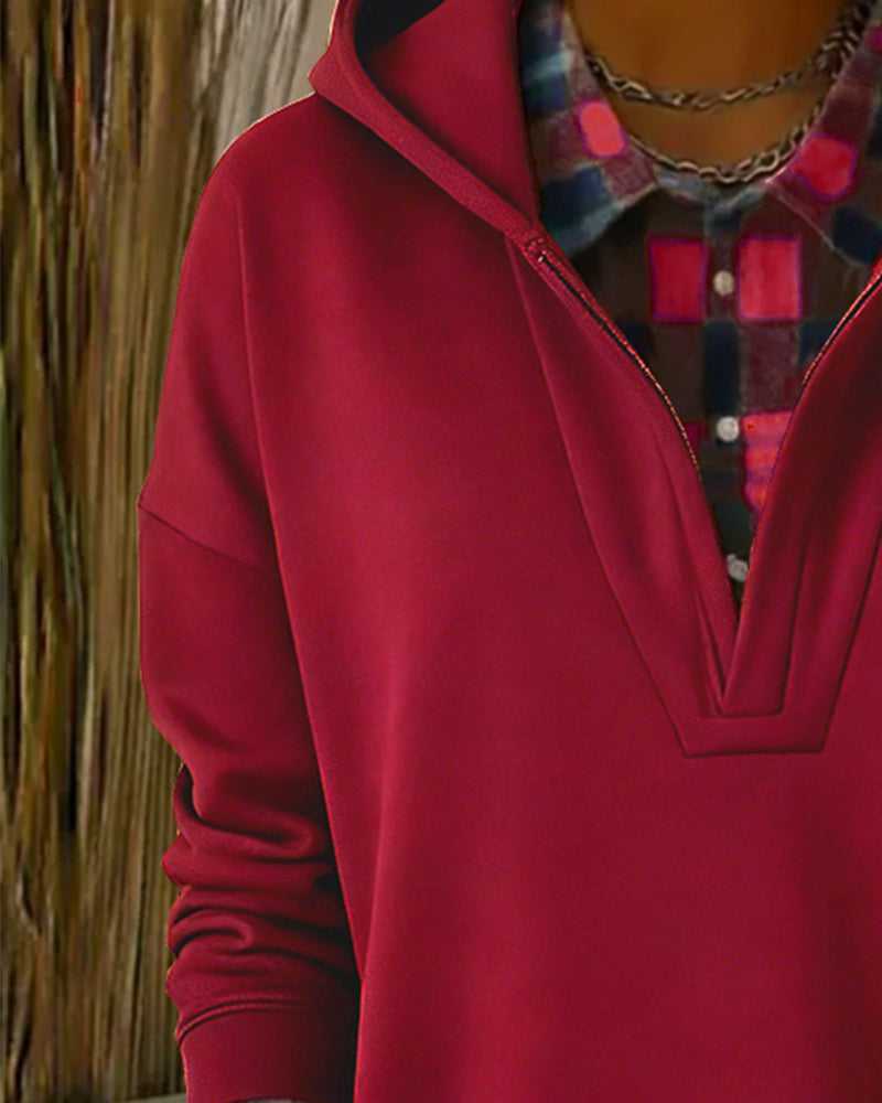 Parla | Hoodie mit Kariertem Patchwork und Hemd-Saum