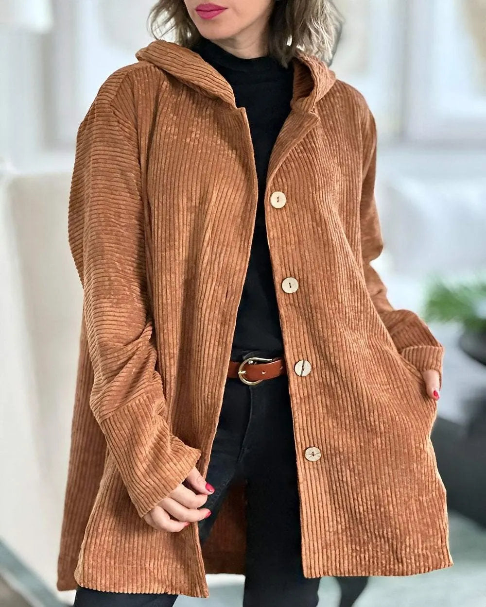 Andrea™ | Lässige Cordjacke mit Kapuze für Damen