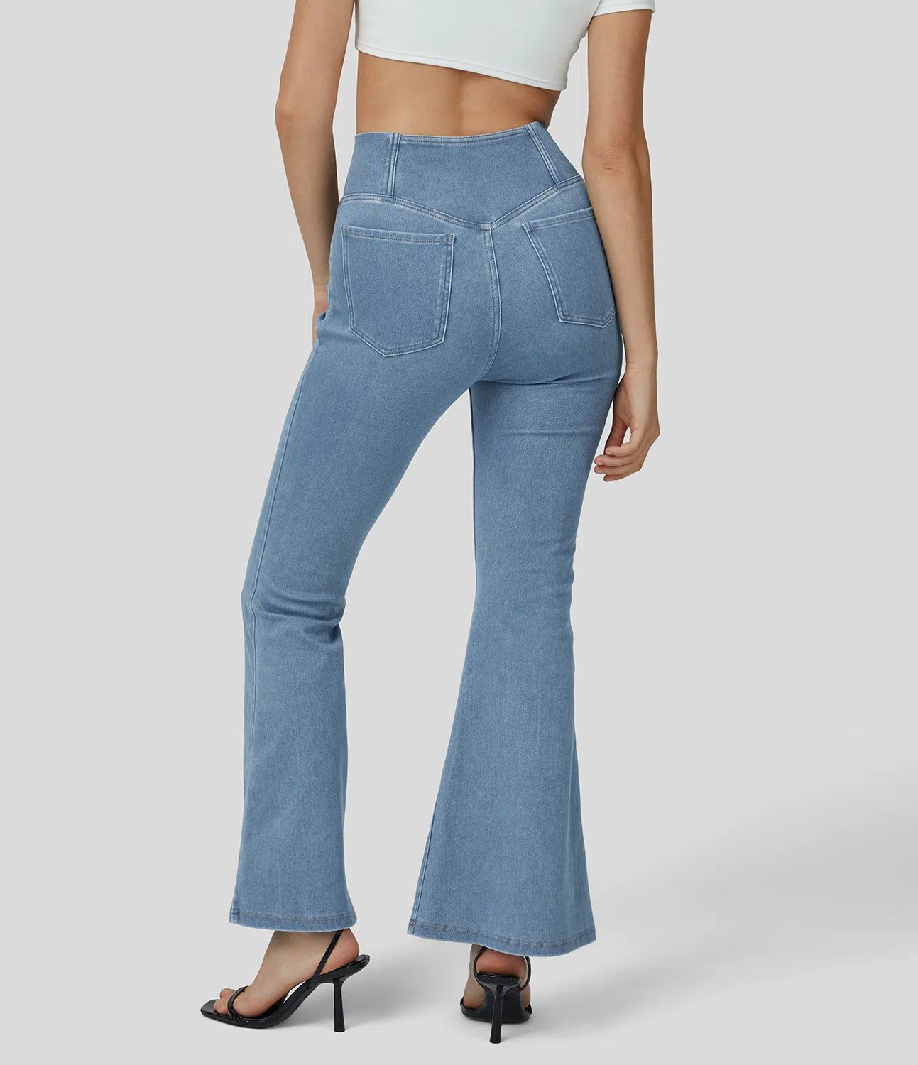 Zaira™ | Hochtaillierte Stretch-Flare-Hose - Gewaschener Denim in Hellblau / S