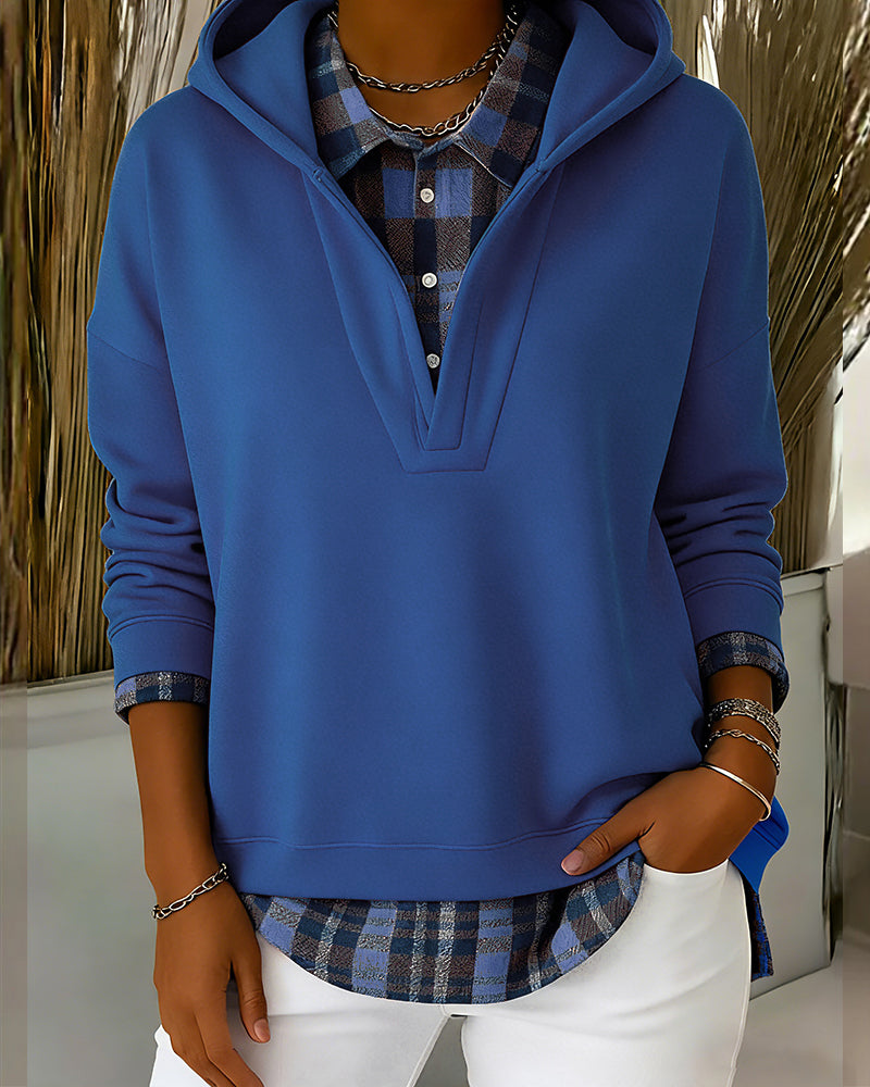 Parla | Hoodie mit Kariertem Patchwork und Hemd-Saum