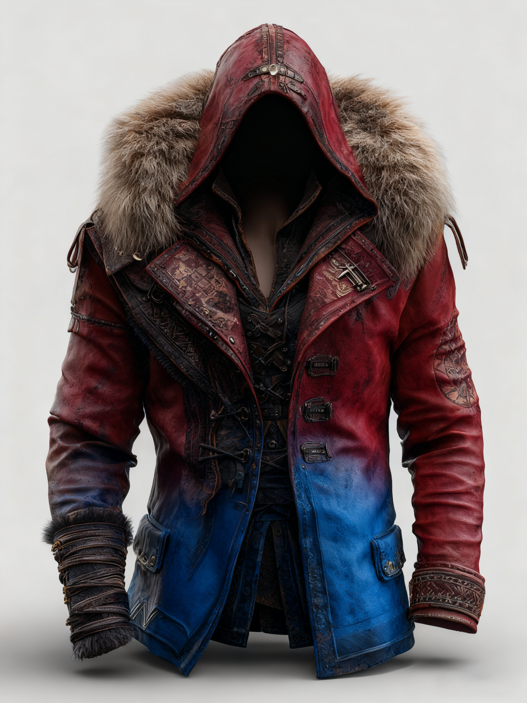 Fiolo | Vintage Lederjacke mit Winterfell und Kapuze