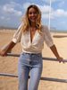 Annie | elegante Bluse mit V-Ausschnitt und asymmetrischer Stickerei