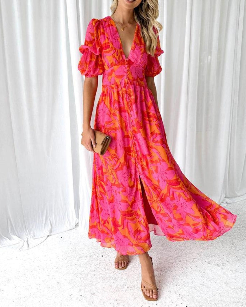 Dissa | Rotes Maxikleid in Roséton