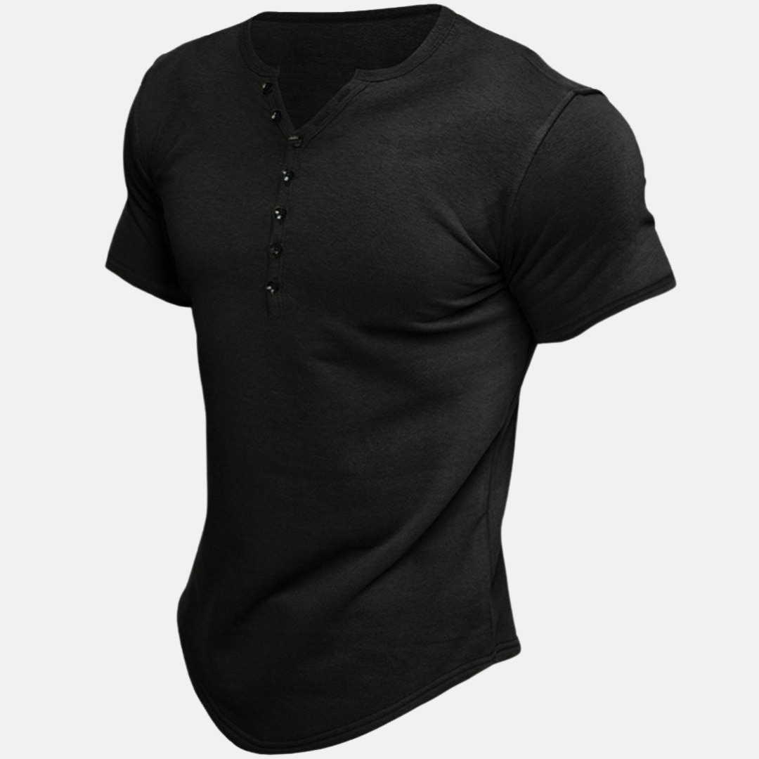 Dave™ | Premium Henley-Shirt mit Kurzarm - Schwarz / S