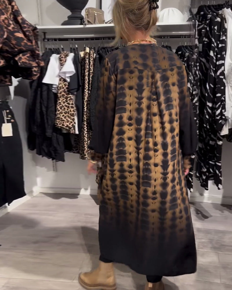 Trizz | Stilvolles langärmliges Kleid mit sanftem Farbverlauf und V-Ausschnitt