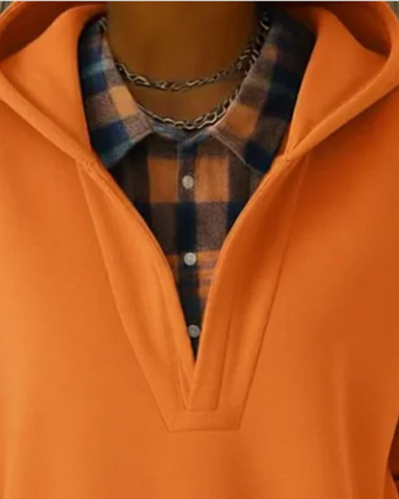 Parla | Hoodie mit Kariertem Patchwork und Hemd-Saum