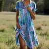 Beau | elegantes Vintage-Kleid mit Blattdruck