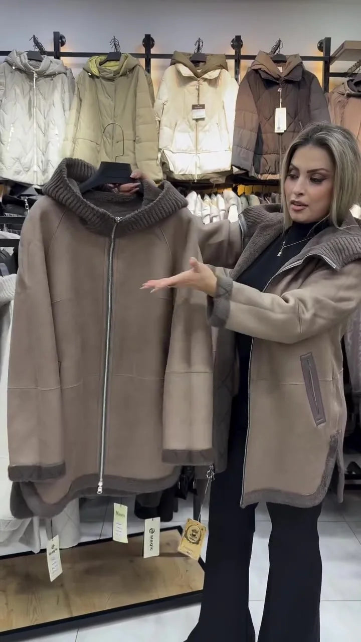 Elgina | Elegante Strickjacke mit Hood und Reißverschluss