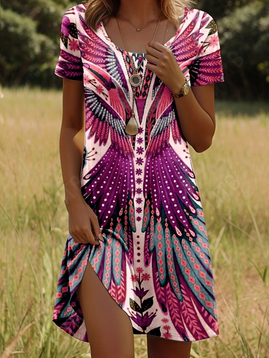 Kara | trendiges Kleid mit Rundhals und floralen indischen Akzenten