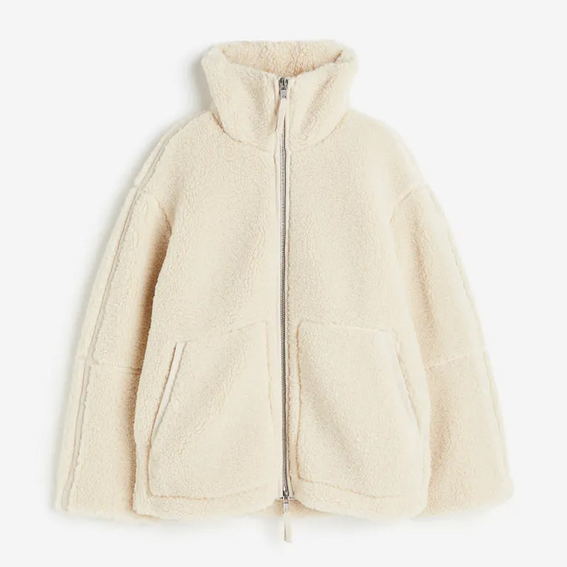 Ted | Übergroßer warmer Teddymantel - Off White / S