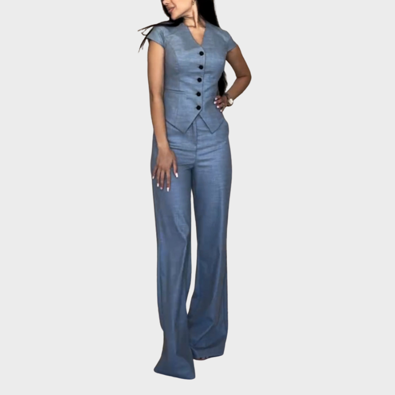 Yara | stilvolles Set für Damen mit V-Ausschnitt-Bluse und Hose.