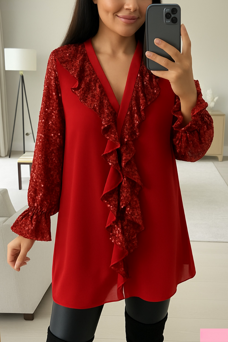 Aleah | Pailletten-Ärmel Bluse