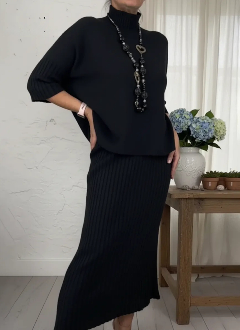 Milana | Elegante Zweiteiler-Set mit Rollkragenpullover und Strickrock