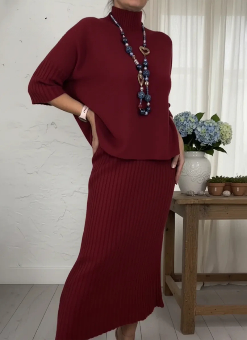 Milana | Elegante Zweiteiler-Set mit Rollkragenpullover und Strickrock