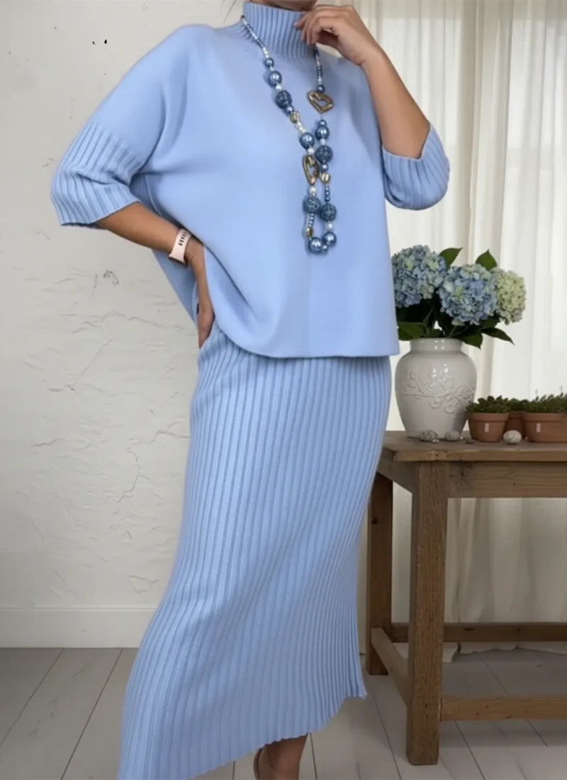 Milana | Elegante Zweiteiler-Set mit Rollkragenpullover und Strickrock
