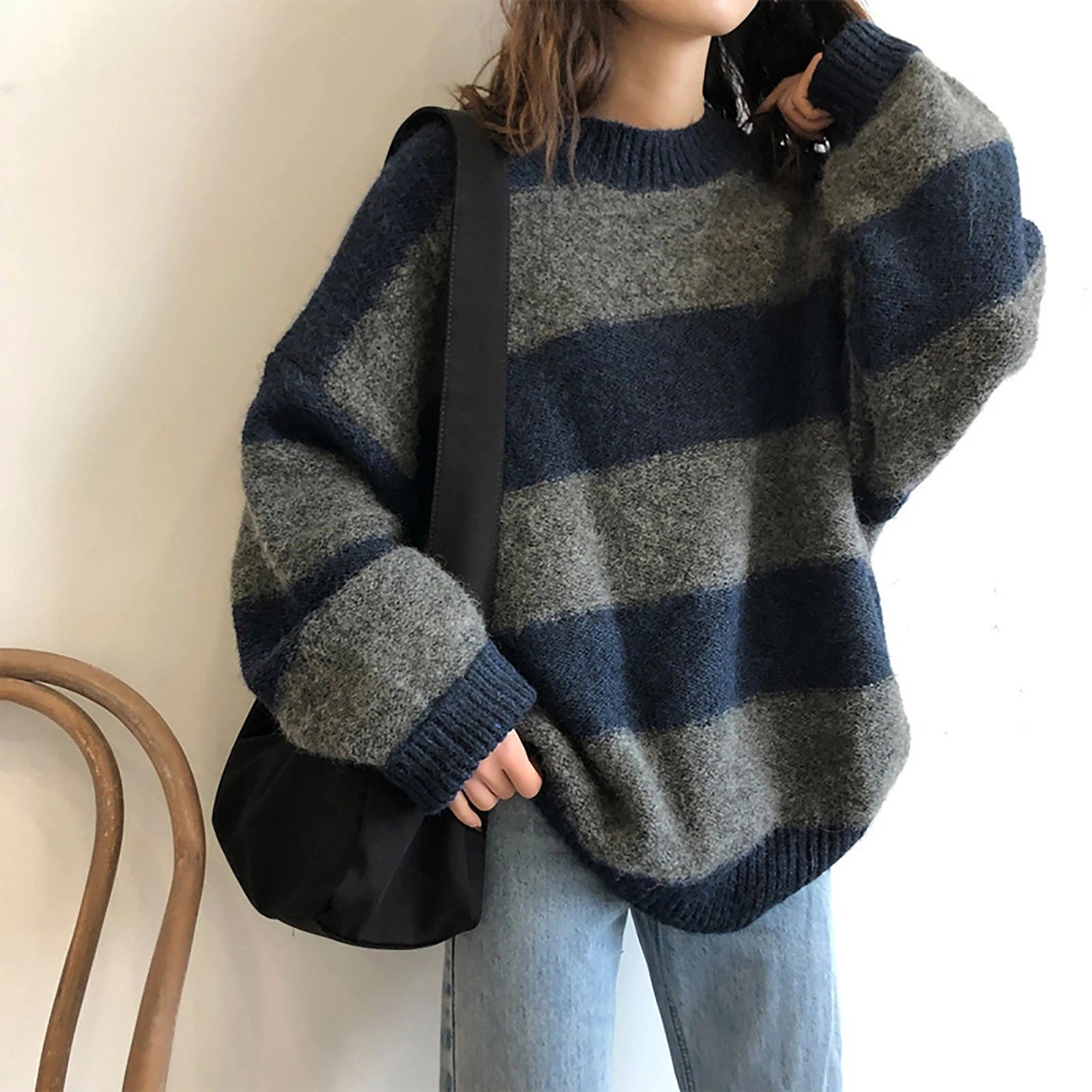 Cianora | Gestreifter Oversize-Strickpullover im Vintage-Stil
