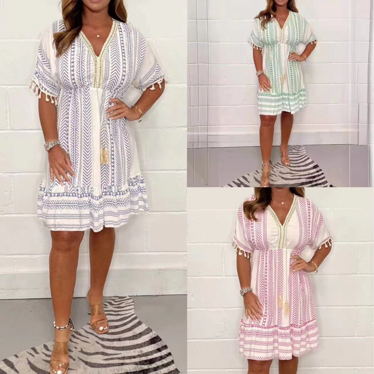 Melissa | Lässig bedrucktes Kleid mit V-AussAchnitt