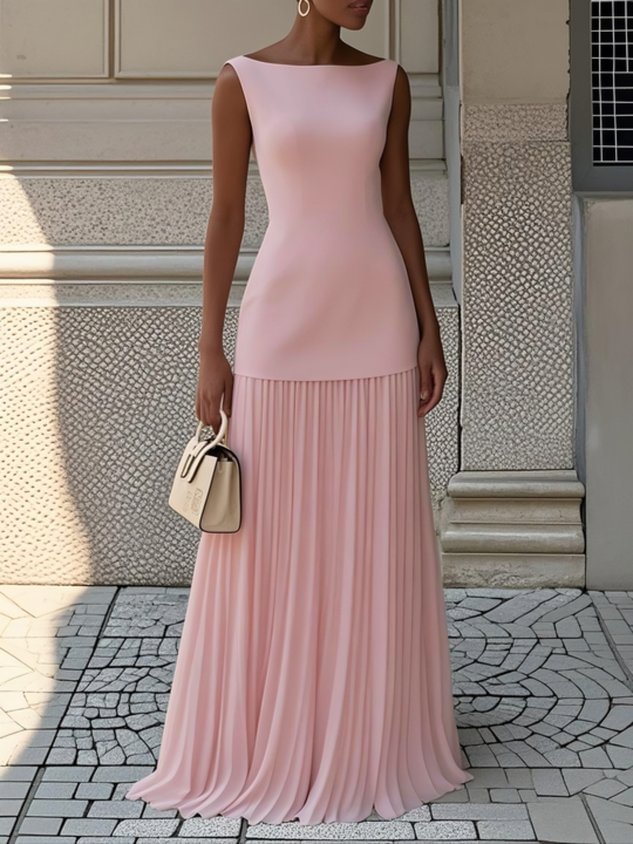 Bragina | Ärmelloses plissiertes Maxikleid