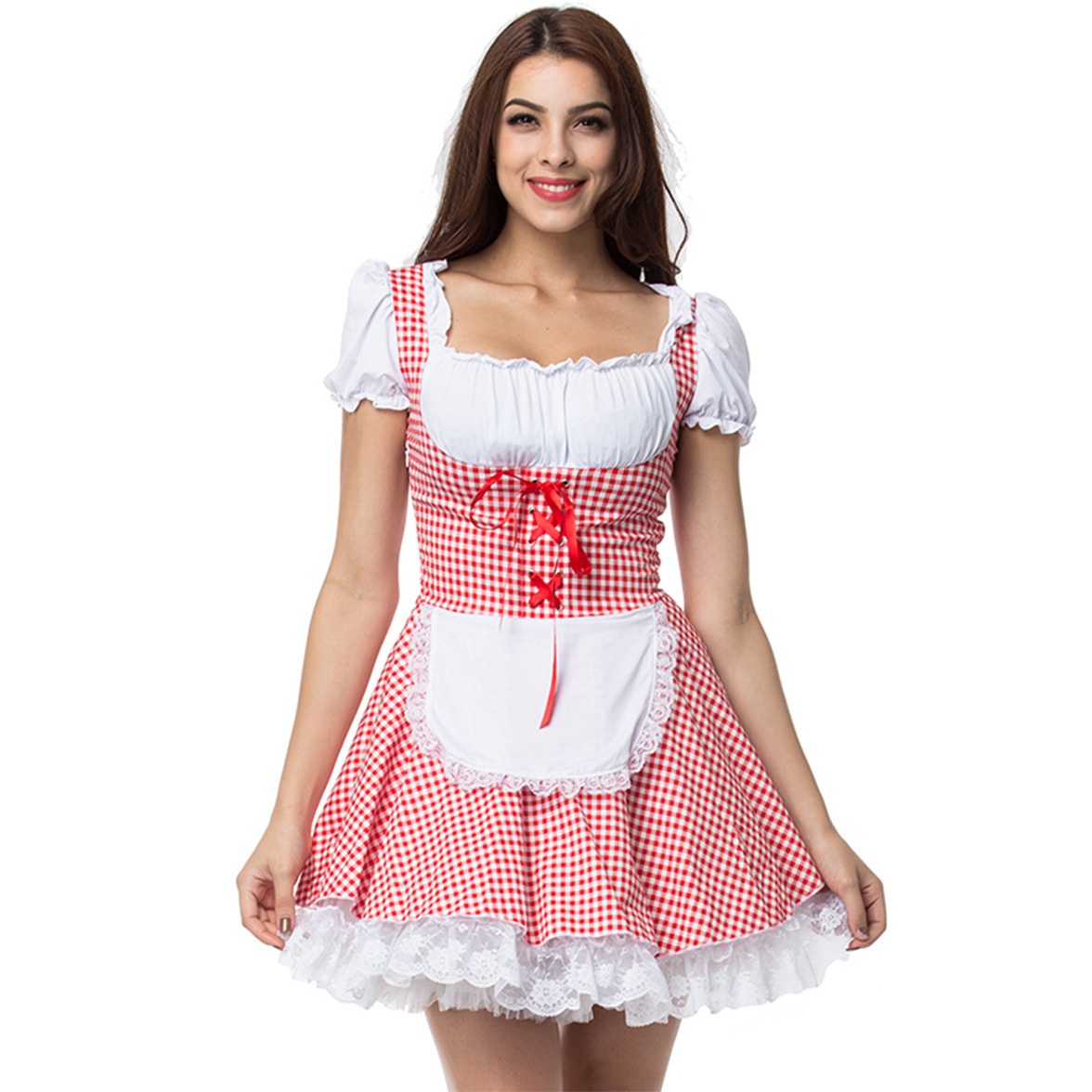 Oktoberfest Dirndl Style Plaid Dress for Women