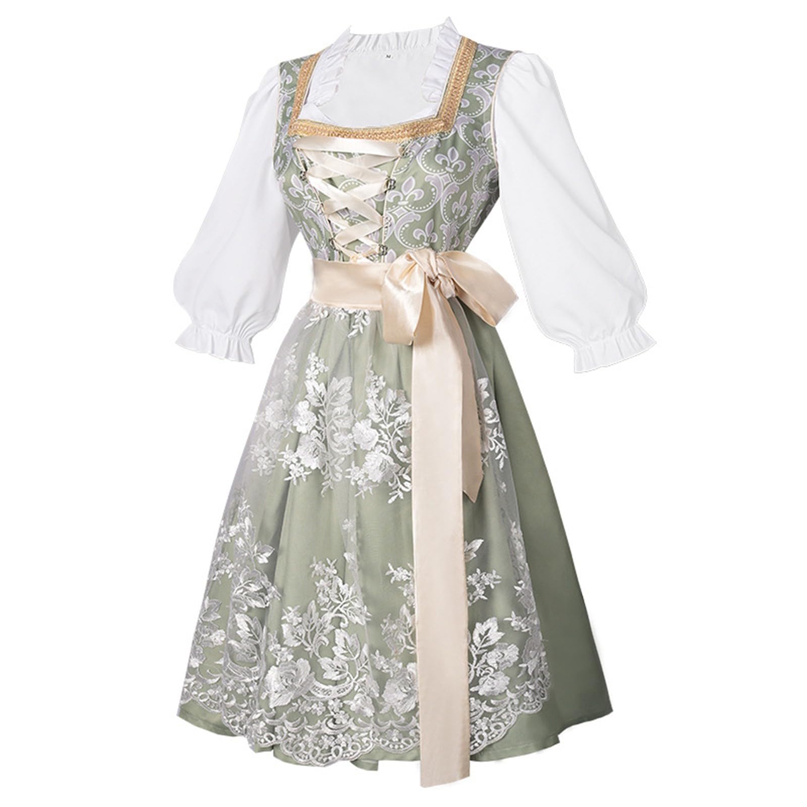 Elegantes Champagne Gold Dirndl mit Schürze und Bluse für das Oktoberfest
