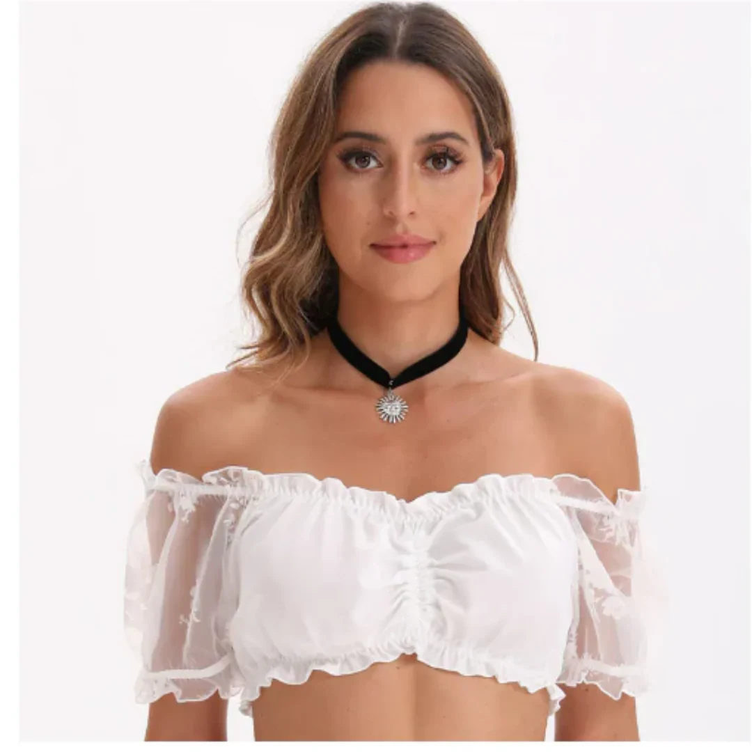 Oktoberfest Crop-Bluse mit Rüschen für Damen