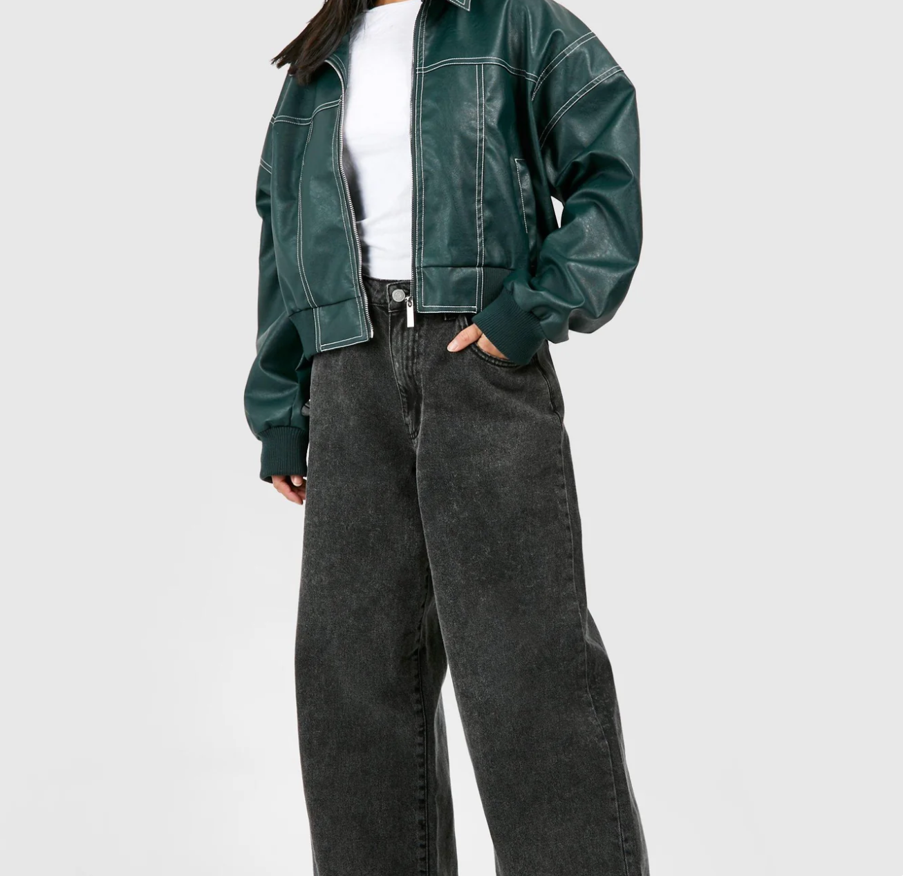 Kelsey | Oversized Lederjacke mit Reißverschluss