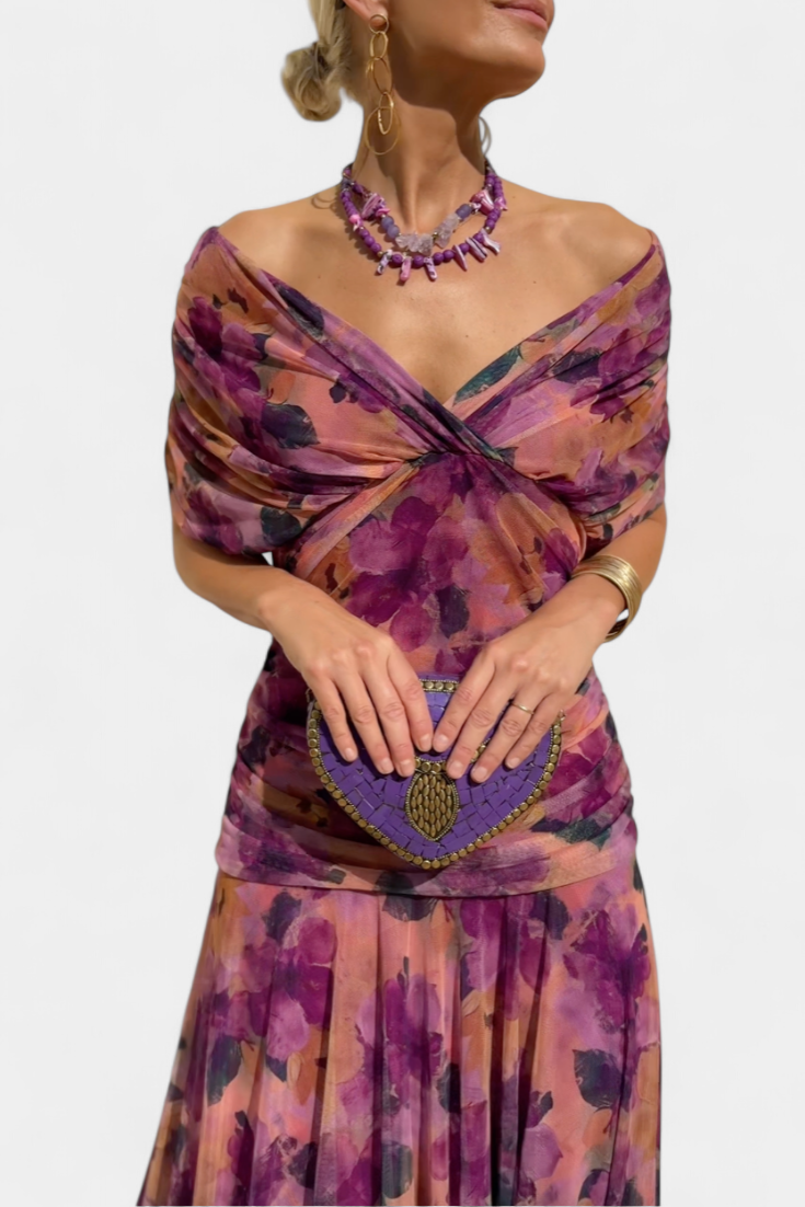 Evelyn | Elegantes Maxikleid mit floralen Details