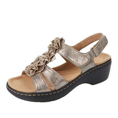 Jovi | Flache Damensandalen mit Rüschenblume